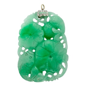 Platinum, Carved Jade and Diamond Pendant