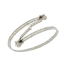 Belle Époque Platinum, Seed Pearl, Diamond and Black Onyx Crossover Bangle Bracelet