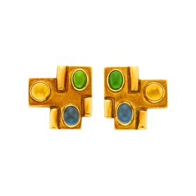 Bruno Guidi Pair of Gold and Cabochon Gem-Set Earrings