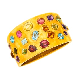 Gold and Colored Stone Cuff Bangle Bracelet