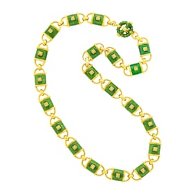 Hidalgo Gold, Green Enamel and Diamond Link Necklace