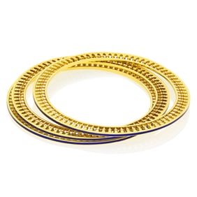 Tiffany & Co., Paloma Picasso Three Gold and Blue Enamel 'Venezia' Bangle Bracelets