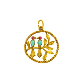 Van Cleef & Arpels Gold, Turquoise and Ruby Lovebirds Pendant