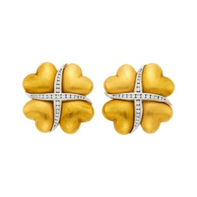 Pair of Two-Color Gold and Diamond Earclips