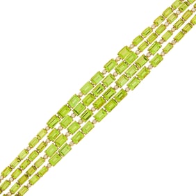 Four Strand Gold, Peridot and Diamond Bracelet