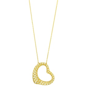 Tiffany & Co., Elsa Peretti Gold and Diamond 'Open Heart' Pendant with Chain Necklace