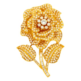Gold and Diamond Flower Brooch