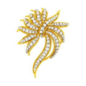 Van Clief Gold, Platinum and Diamond Ribbon Spray Brooch