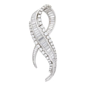 Platinum and Diamond Ribbon Clip-Brooch