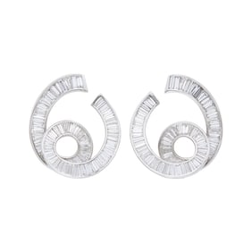 Pair of White Gold and Diamond Earrings
