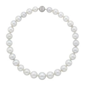 South Sea Cultured Pearl Necklace with White Gold and Diamond Ball Clasp