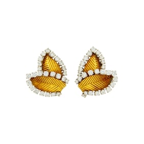 Neiman Marcus Pair of Gold, Platinum and Diamond Leaf Earclips, France