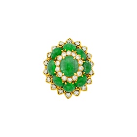Gold, Cabochon Emerald and Diamond Ring