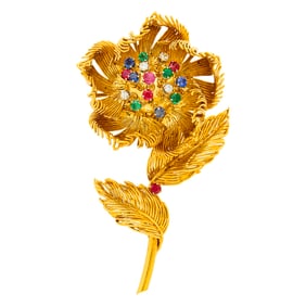 Cartier Gold, Gem-Set and Diamond 'En Tremblant' Flower Clip-Brooch, France