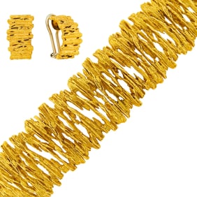 Ed Weiner Gold Bracelet and Pair of Earclips