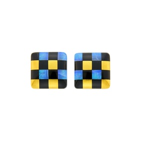 Tiffany & Co. Pair of Gold, Black Jade and Opal 'Checkerboard' Earclips