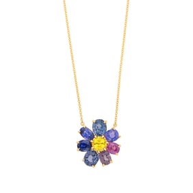Rose Gold, Multicolored Sapphire and Spinel Pendant with Chain Necklace