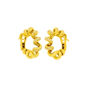 Boucheron Pair of Gold and Diamond Twist Hoop Earrings, France