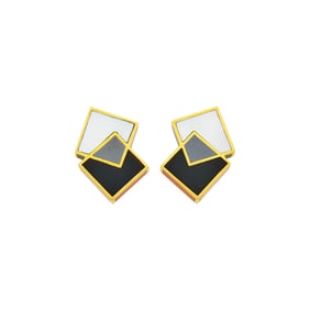 Angela Cummings Pair of Gold, Black Jade, Hematite, Mother-of-Pearl and Coral Stacked Square