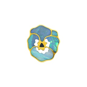 Gold, Inlaid Opal, Mother-of-Pearl and Black Jade Pansy Brooch