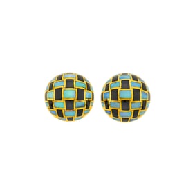 Tiffany & Co. Pair of Gold, Opal and Black Jade Dome Earclips