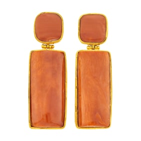 Pair of Gold and Coral Pendant-Earrings
