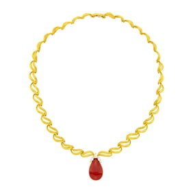Henry Dunay Gold, Oxblood Coral and Diamond Pendant-Necklace