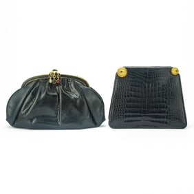 Two Judith Leiber Black Lizard, Alligator and Multicolored Stone Bags