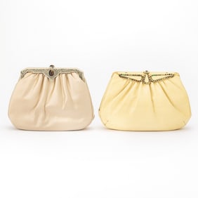 Judith Leiber Two Off-White Satin and Lizard Bags