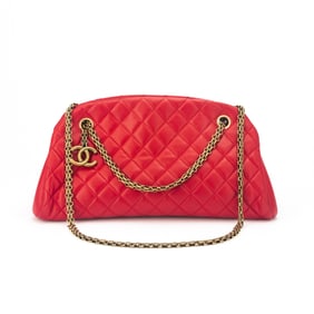 Chanel Red Lambskin Leather 'Just Mademoiselle' Bowling Bag