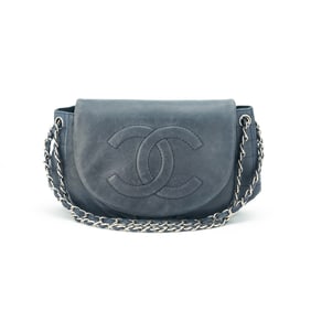 Chanel Navy Caviar Leather Half Moon Flap Bag