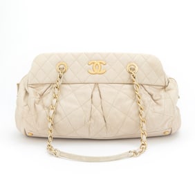 Chanel Iridescent Beige Suede Quilted Bowling Bag