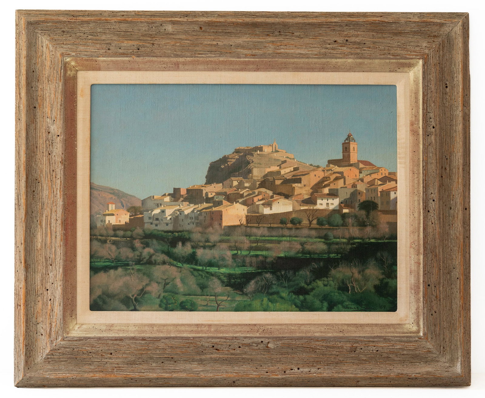 James Eddie: South African, 1916-2002 Polop, Spain, 1969 Signed James Eddie and dated (lr) and titled on the reverse Oil on board 18 x 24 inches (45.8 x 61 cm) (Fra