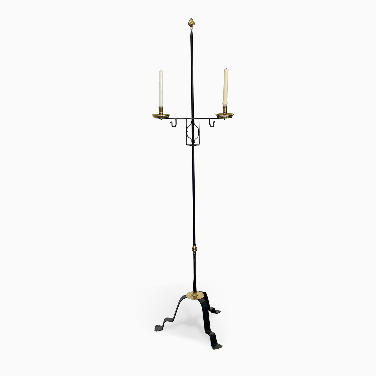 Queen Anne-style Wrought Iron and Brass Two-light Adjustable Candlestand 20th Century (1 of 4)