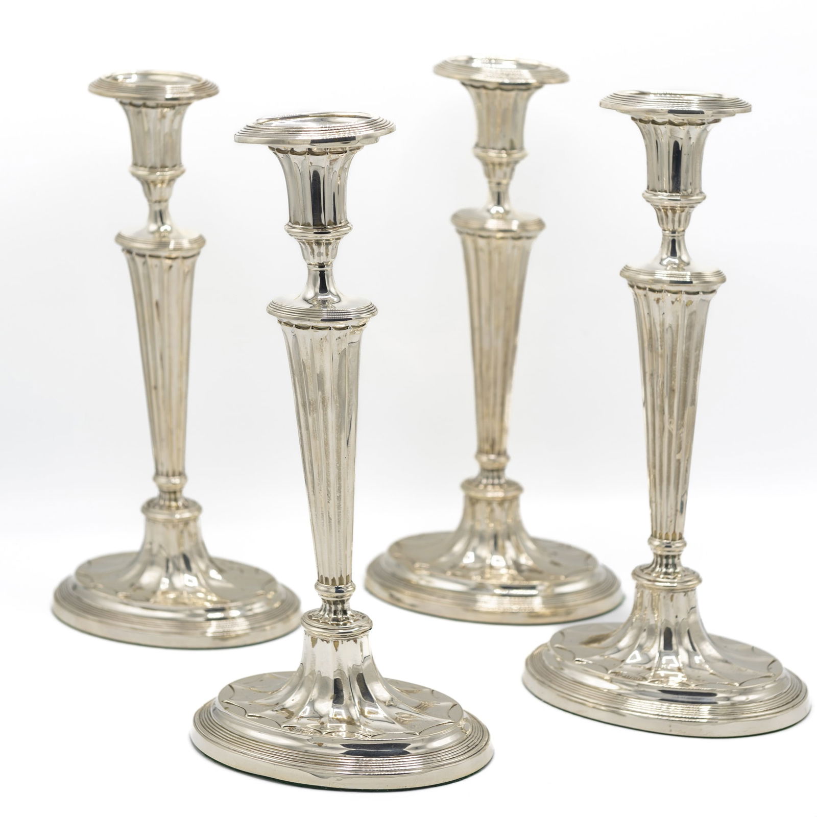 Set of Four Edwardian Sterling Silver Candlesticks Israel Sigmund Greenberg, Birmingham, 1901 (1 of 2)