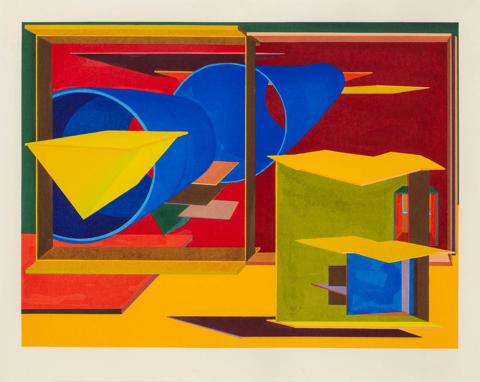 Al Held (1928-2005): PACHINKO Color woodcut, 1989, on Echizen Kozo paper, signed and numbered 92/125 verso, also signed by the printer Tadashi Toda in Kanji recto, in pencil, published by Crown Point Press, San Francisco,