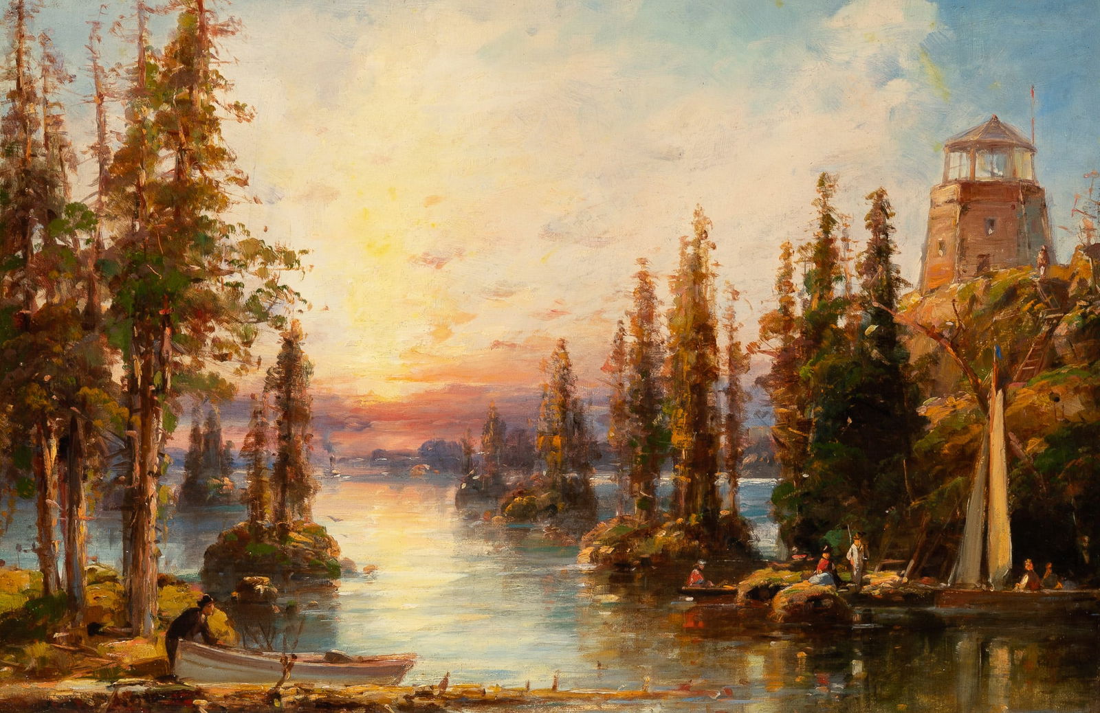 Andrew W. Melrose: American, 1836-1901Thousand Islands, St. LawrenceRemnants of a signature (ll)Oil on board13 1/2 x 20 inches (34.3 x 50.8 cm)Provenance:Skinner, Boston, Mar. 4, 2005, lot 330