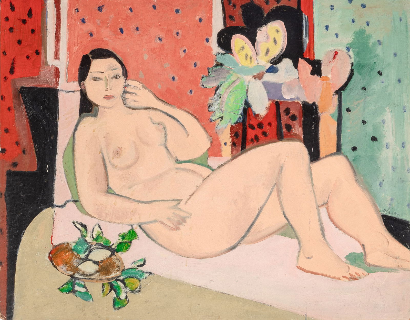 Bernard Glasgow: American, 1914-1986Reclining NudeSigned glasgow (lr)Oil on canvasboard15 5/8 x 20 inches (39.7 x 50.8 cm)Unframed