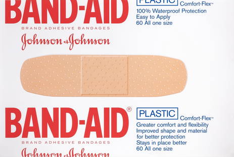 Paula Scher (b. 1948): BAND-AID Color offset print, 2008-2009, printed by Grafx Co., New York and New Jersey, the full sheet, framed.Sheet 30 x 45 3/4 inches; 762 x 1162 mm.Frame 33 1/2 x 49 3/8 inches; 851 x 1254 mm.