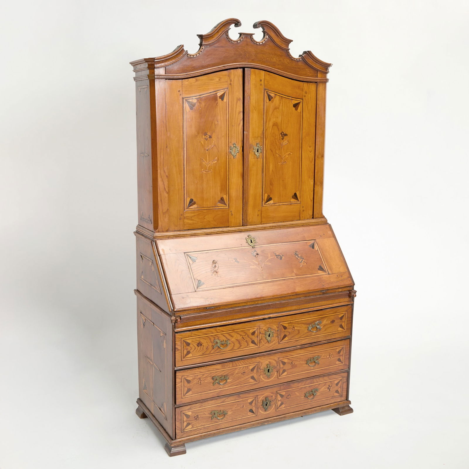 North European Provincial Inlaid Elm and Oak Bureau Bookcase First half 19th century (1 of 6)
