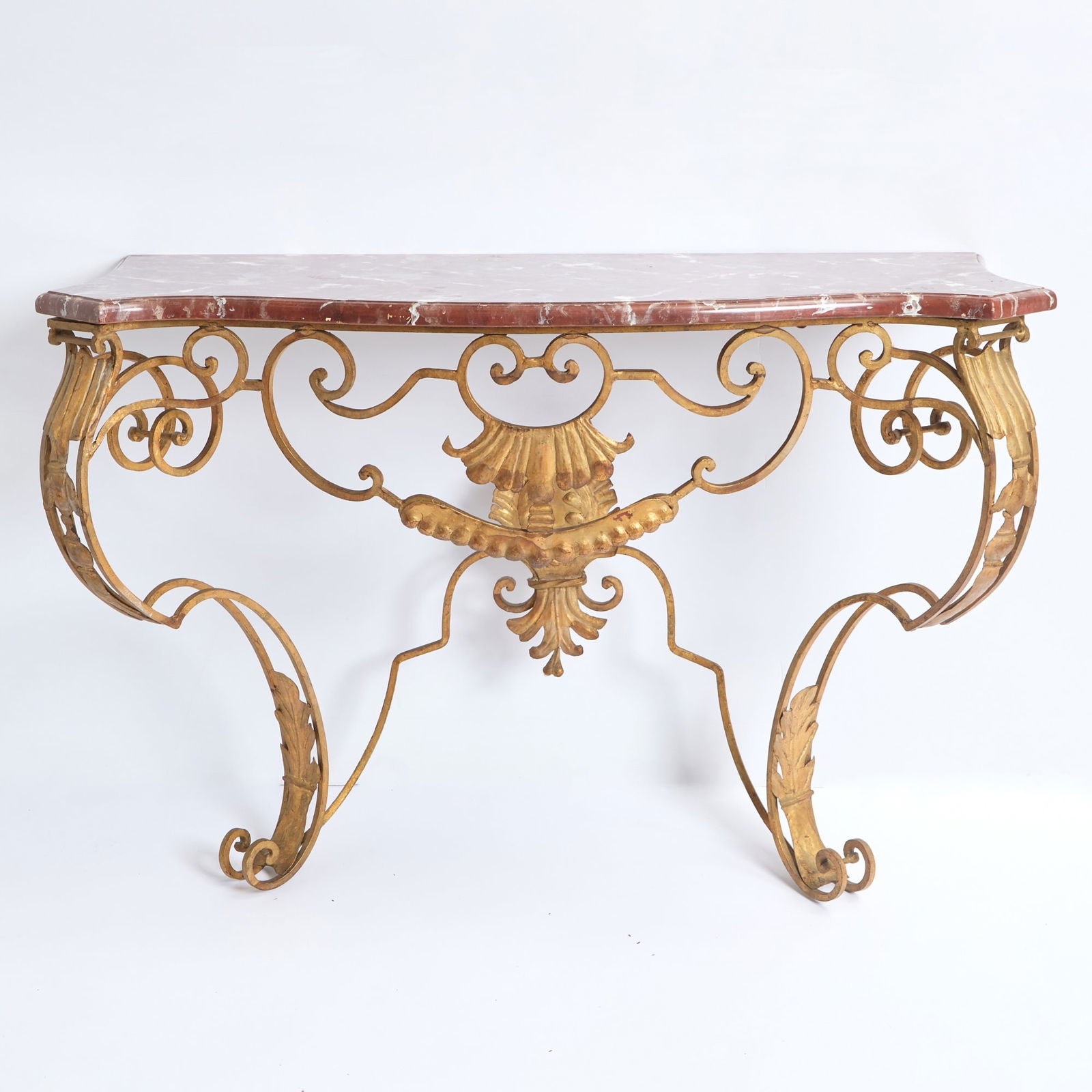 Faux Marble and Gilt Wrought Iron Wall Mounted Console (1 of 3)