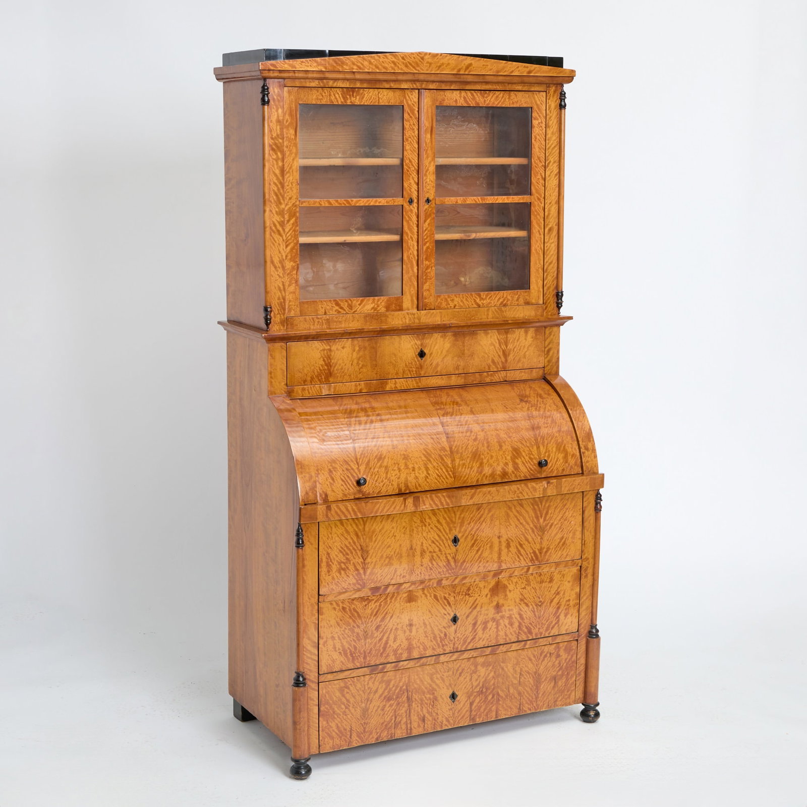 Biedermeier Part-Ebonized Karelian Birch Secretary Cabinet (1 of 5)