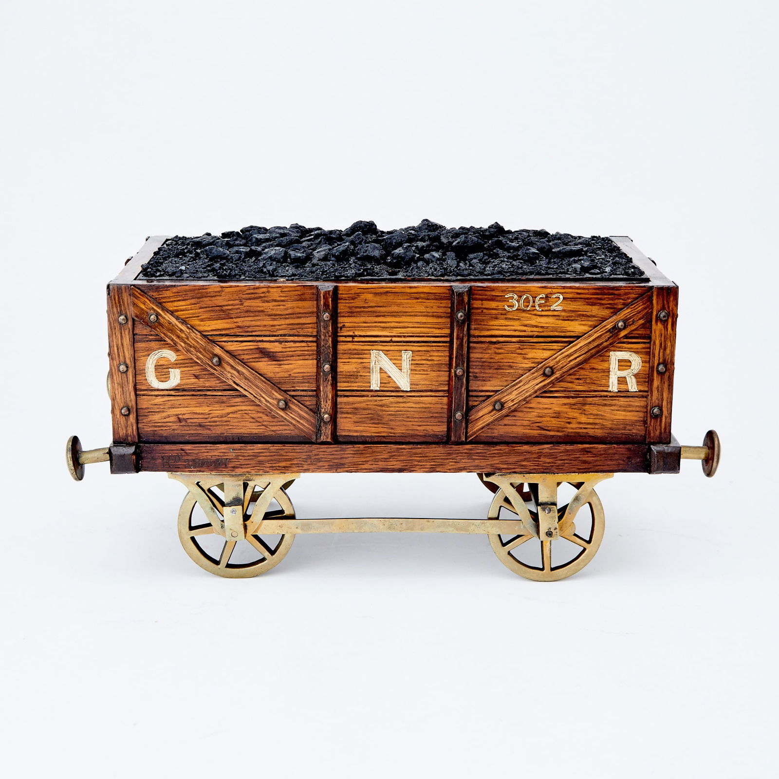 Novelty Oak and Brass Cigar Box in the Form of a Coal Tender Early 20th century (1 of 4)