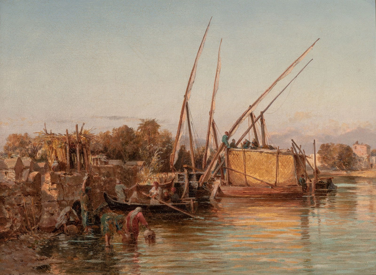 John Varley, the Younger: Estate / Collection: Estate of Peter Russell Smith British, 1850-1933 Feluccas on the Mahmoudieh Canal, Egypt, 1880 Bears signature John Varley (ll); inscribed as titled, signed and dated painted on t
