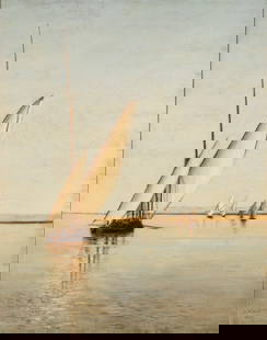 Lockwood de Forest: Estate / Collection: Property of a Lady American, 1850-1932 Boats Along the Nile, 1889 Signed L. de Forest and dated 1889 (ll) Oil on canvas 25 x 20 inches (63.5 x 50.8 cm)