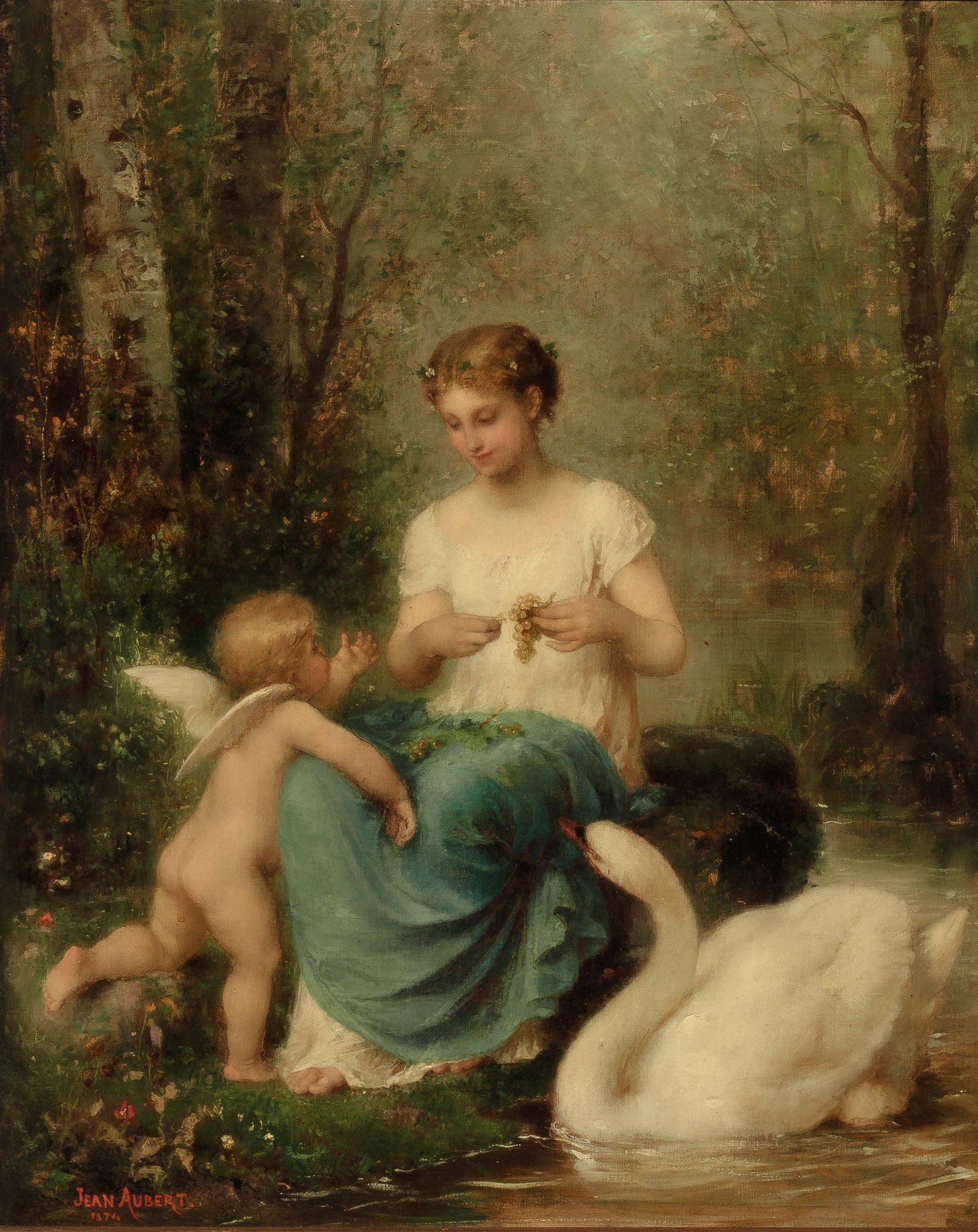 Jean Ernest Aubert: French, 1824-1906 Twilight Reverie, 1874 Signed and dated Jean Aubert/1874 (ll) Oil on canvas 23 x 19 7/8 inches (58.4 x 50.5 cm) ;