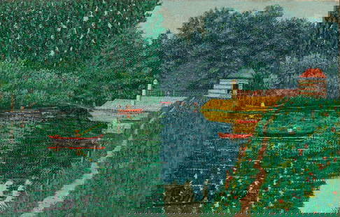 Camille Bombois: French, 1883-1970 Un Coin de la Marne Signed Bombois. Clle. (ll) Oil on canvas 5 5/8 x 8 5/8 inches (14.3 x 21.9 cm) Provenance: Perls Gallery, New York Frame: 11 x 14 inc
