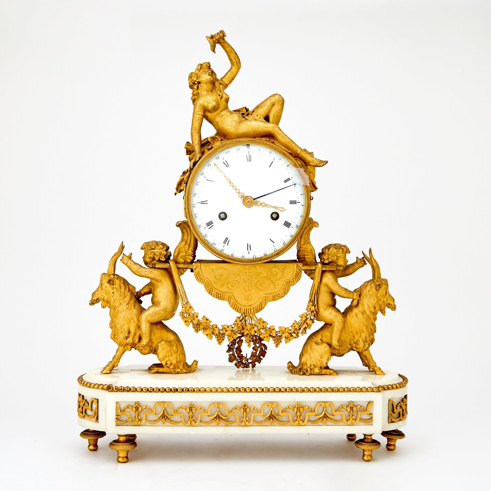 Louis XVI Gilt-Bronze and White Marble Mantel Clock 'Pendule a la Bacchante' (1 of 4)
