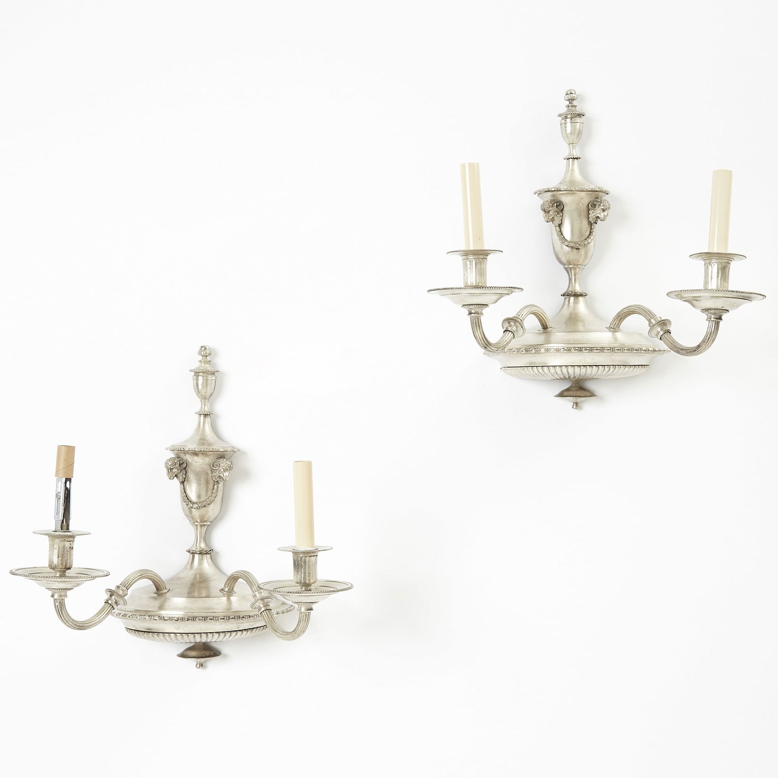 Pair of Neoclassical Style Silvered Metal Two-Light Wall Lights (1 of 4)