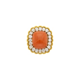 Gold, Coral and Diamond Ring